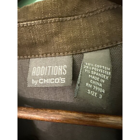 Chicos Additions Brown Button-Front Military-Style Jacket Size 3 Cotton Blend - Picture 2 of 10